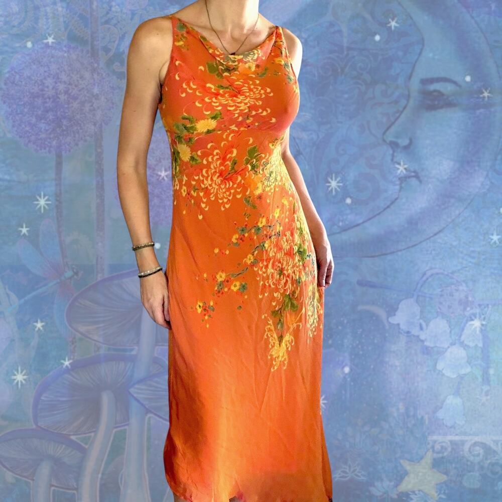 Y2K René Derhy Chrysanthemum Cowl Neck Dress Whimsigoth Fairycore Parisian
